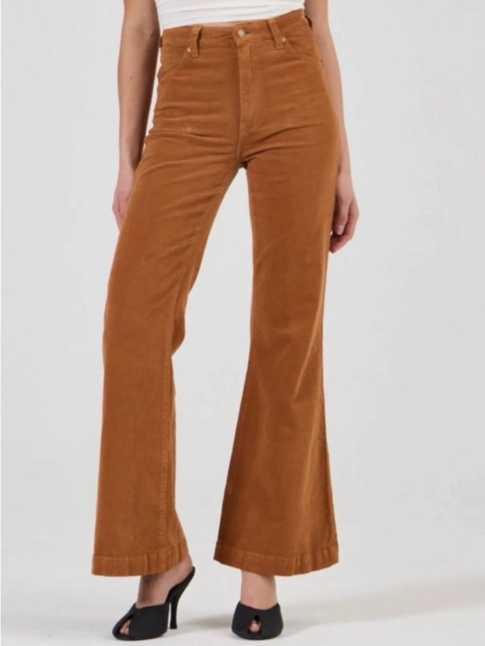 Rolla's Eastcoast Flare High Rise Corduroy Pants Camel Tan Size 26 EUC